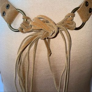 Faux Suede Like Felt Material Belt with Fringe